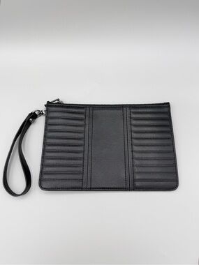 Botkier NY Black Quilted Leather Moto Wristlet Clutch Organizer